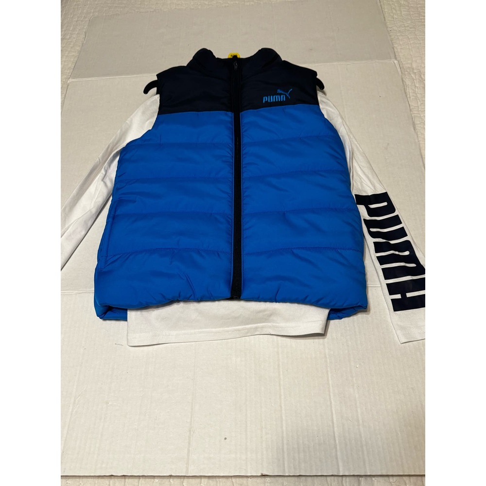 Puma Boy's Long Sleeve T-Shirt & Vest Set Size S (7/8) Blue & White